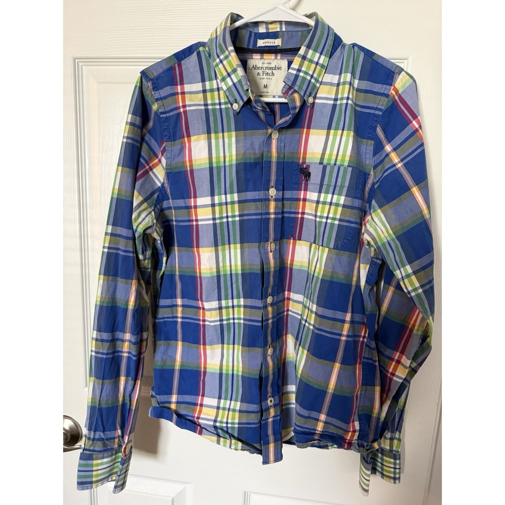 Vintage Y2K Abercrombie & Fitch Muscle Fit M Madras Plaid Button Down Shirt